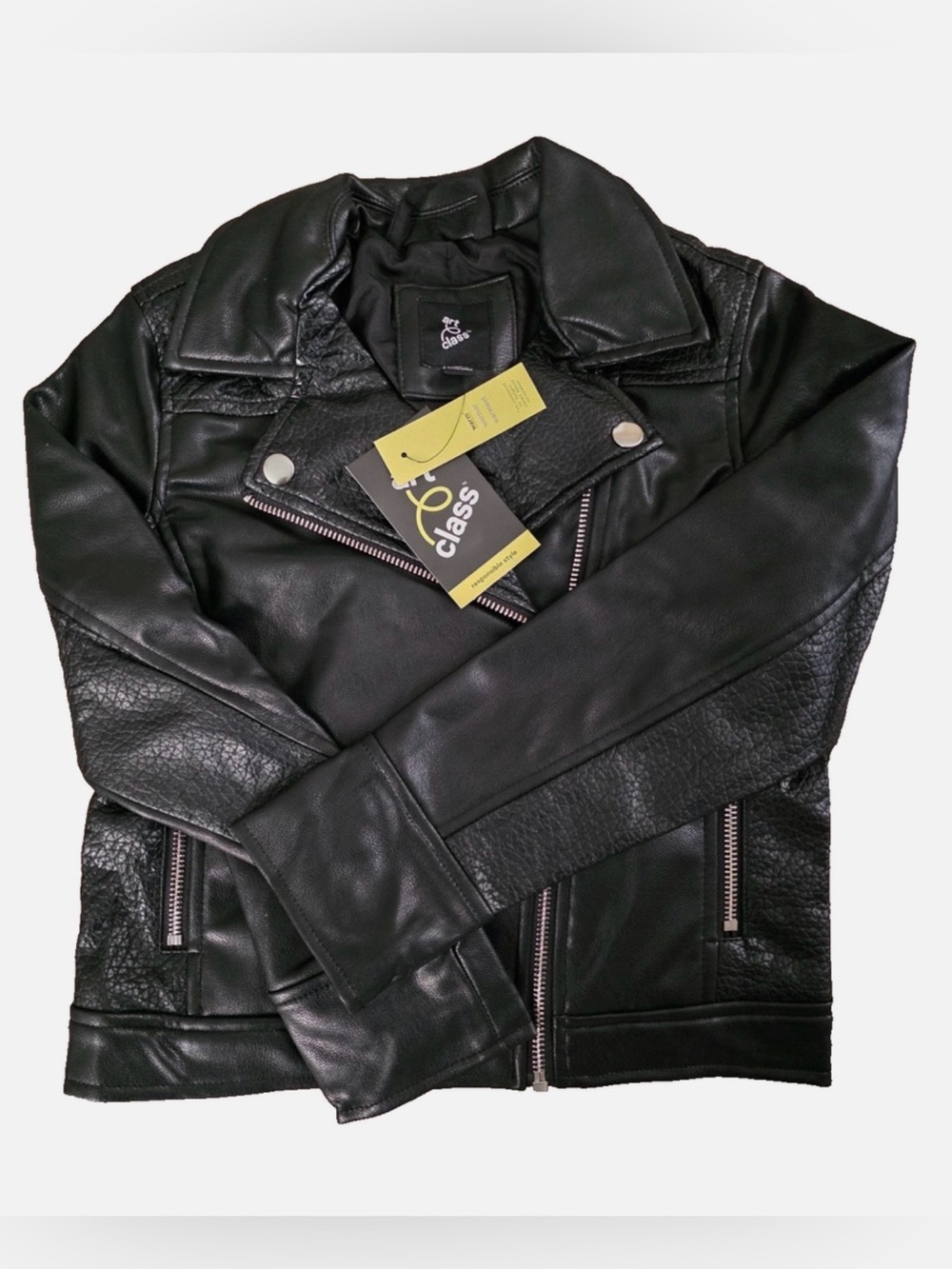 Art Class Girls Faux Leather Moto Biker Jacket - Black, L (10/12)